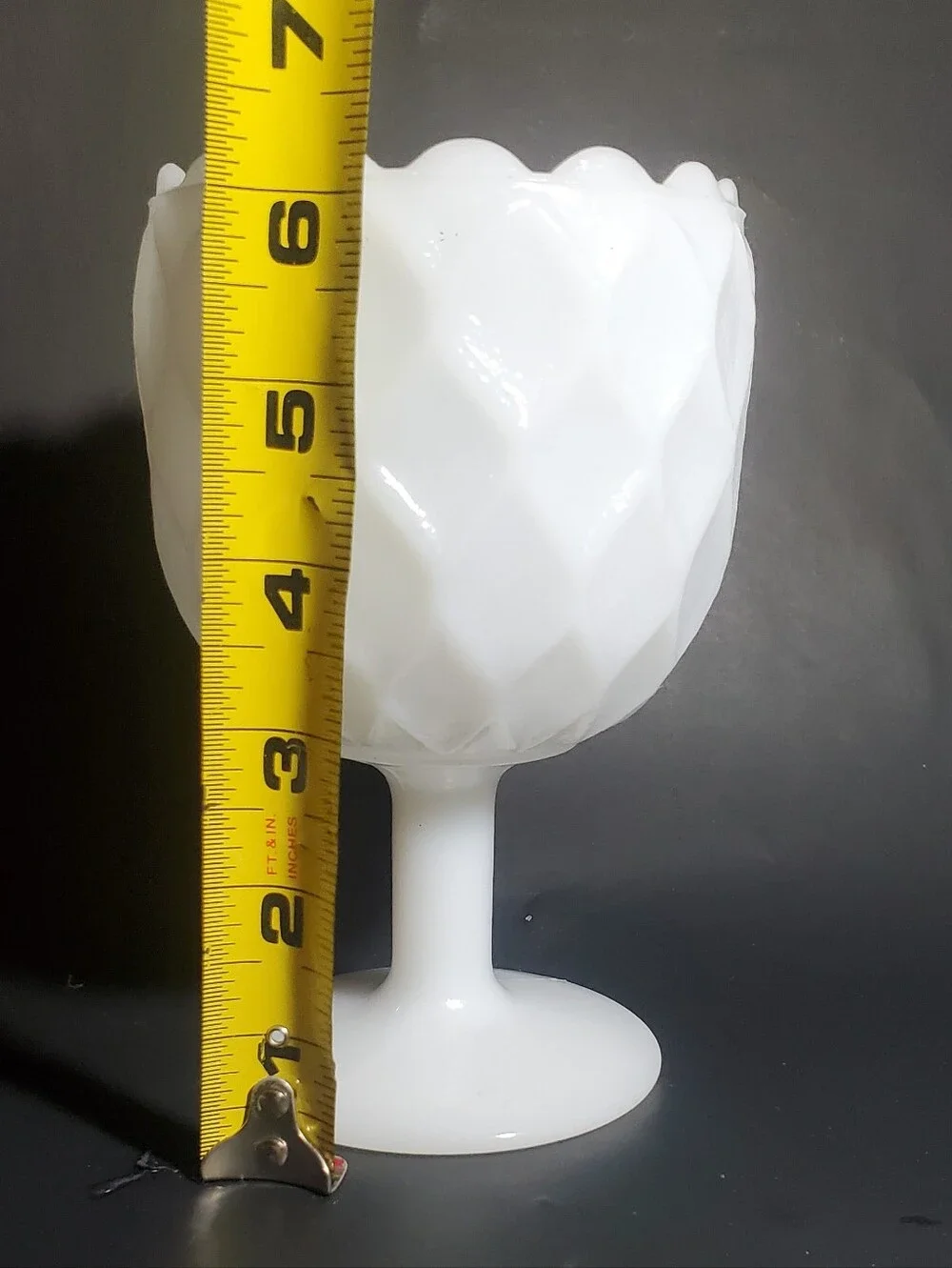 VINTAGE Textured Diamond White Milk Glass Pedestal MCM / Goblet / Bowl /Vase EUC